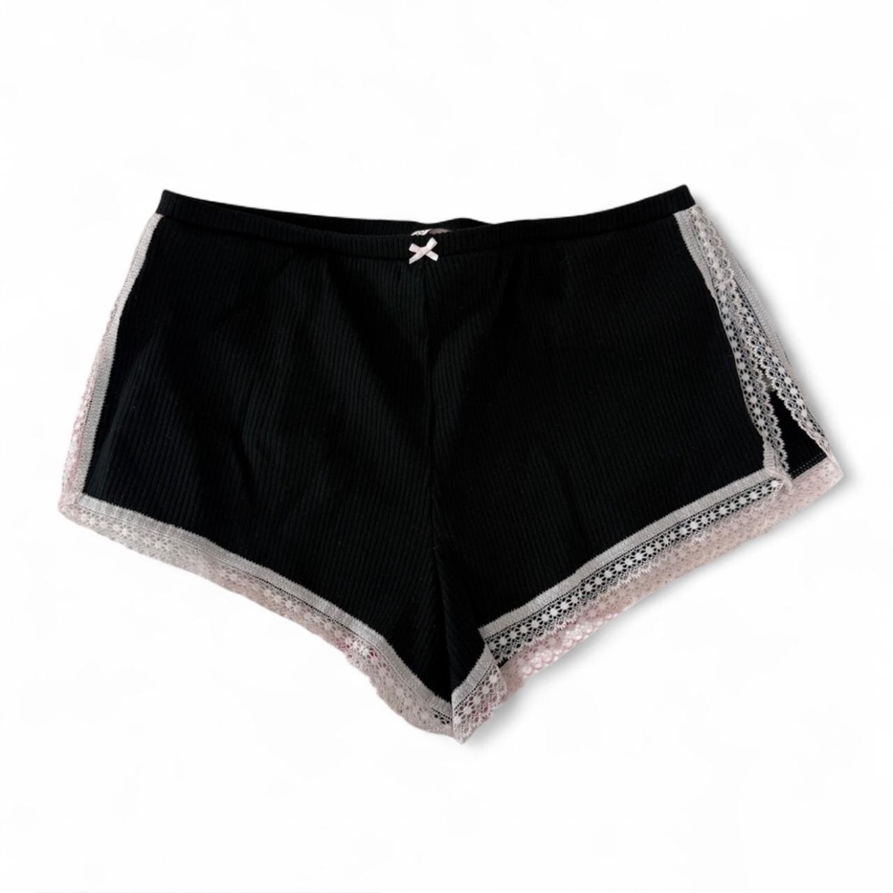 Victoria's Secret Black Ribbed shorts with pink lace trim